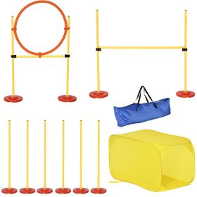 4-Piece Dog Agility Training Set Portable Equipment with Weave Pole Jumping Ring High Jump Tunnel Yellow