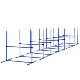 8 Piece Dog Agility Set with Adjustable Height Jump Bars, Carry Bag, Displacing Top Bar, Blue