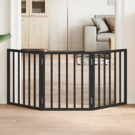 Dog Gate Foldable 3 Panels Black 59.1 " Poplar Wood