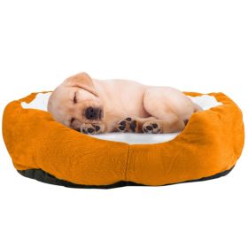Pet Dog Bed Soft Warm Fleece Puppy Cat Bed Dog Cozy Nest Sofa Bed Cushion For S/M Dog (Color: Orange)