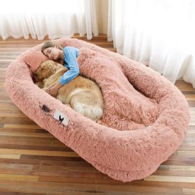 Human Dog Bed, Large Size Fits You and Pets, Washable Faux Fur Dog Bed for People Doze Off, Napping Orthopedic Dog Bed, Present Plump Pillow, Bla (Color: Pink, size: 6XL(71"L x 45"W x 12"Th))